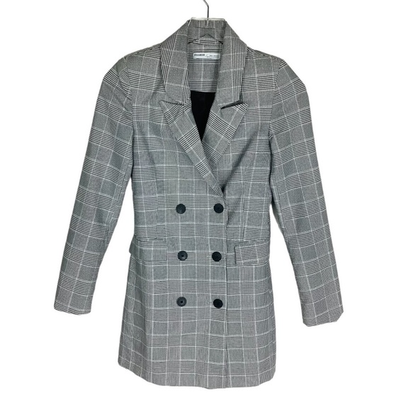Pull‎ & Bear Double Breasted Houndstooth Blazer Jacket - Picture 1 of 12